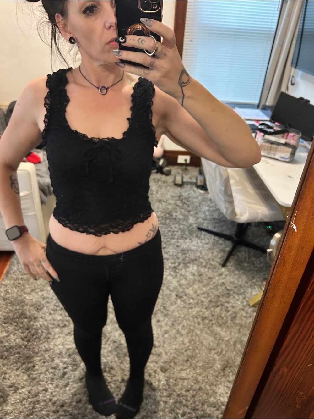 Aeropostale Black Lace Cropped Tank Top